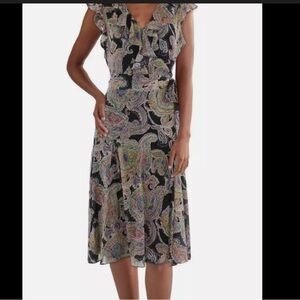RALPH LAUREN FLORAL FIT AND FLARE MULTICOLOR CASUAL CHIFFON DRESS